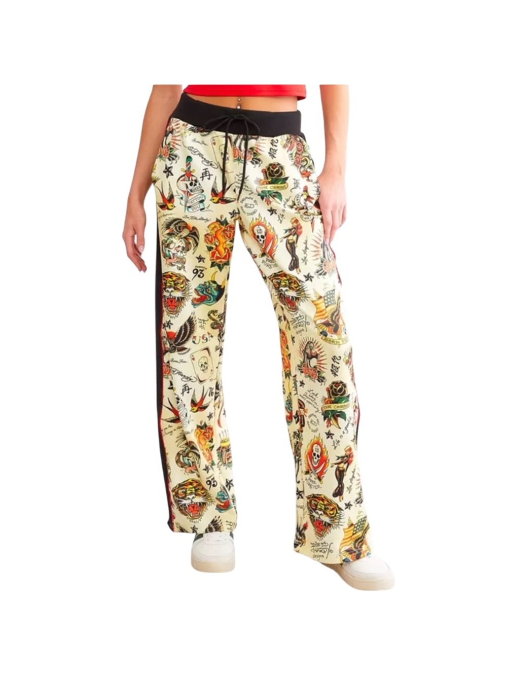 Ed Hardy Black and Cream Tattoo Inspired Graphic Track Pants Size Small NWT - Picture 11 of 11